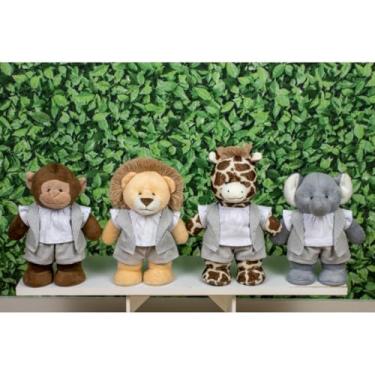 Imagem de Quarteto De Pelúcia Safári Amore 30cm / Leão, Girafa, Elefante E Macaco. (XADREZ DE CINZA)