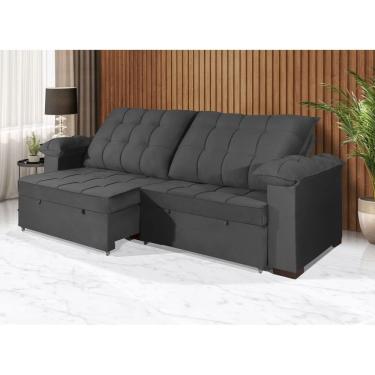 Imagem de Sofá Retrátil e Reclinável 2,90m Canadá ESTILO ESTOFADOS - Sude Veludo cor "Cinza"