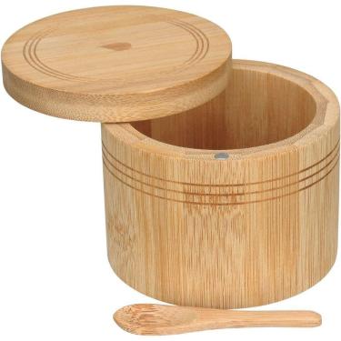 Imagem de Porta Temperos Condimentos Com Tampa Deslizante Home&co Redondo Bambu 7x9x9cm Natural