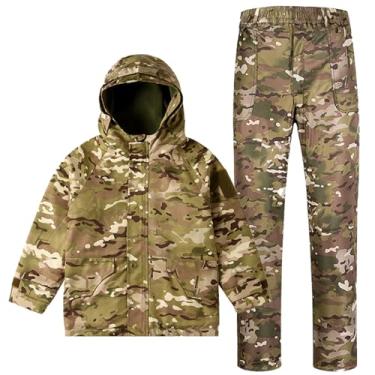 Imagem de QIYUANT Conjunto de jaqueta e calça camuflada para uso ao ar livre infantil forrado com lã Airsoft militar camuflagem combate inverno caminhadas caça meninos meninas (CP/jaqueta, 130)