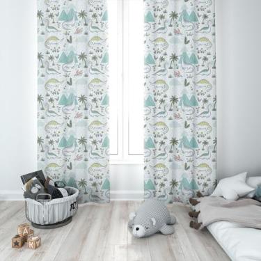 Imagem de Cortina Tecido Oxford Quarto Infantil Dinossauros e Palmeiras - 280x22