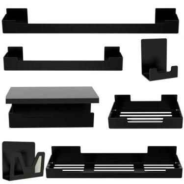 Imagem de Kit de Acessórios Para Banheiro Com Adesivo 7 Pcs Preto UN.ELG - Unida