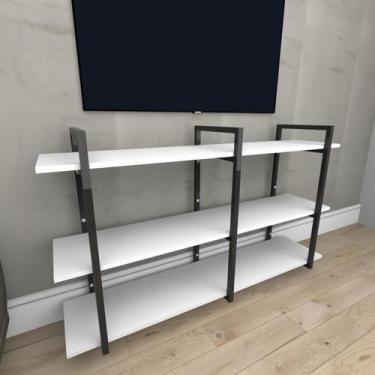 Imagem de Rack estilo industrial aço cor preto prateleiras 30cm cor branca model