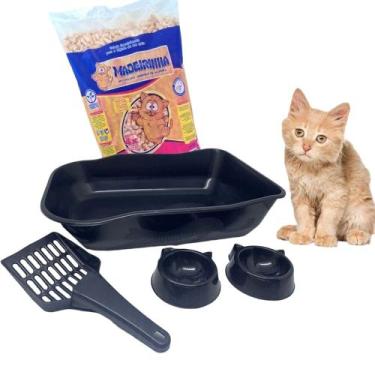 Imagem de Kit Higiene Gato areia granulado Madeirinha 5kg com Bandeja Duracat Si