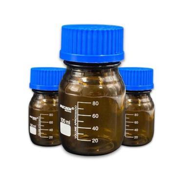 Imagem de Frasco Reagente Âmbar Tampa Azul Antigotas Graduado 100ml - PRECISION