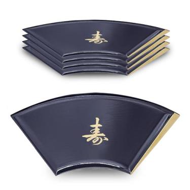 Imagem de Kit C/ 6 Prato Leque Sushi e Sashimi Tray Preto Servir - AC