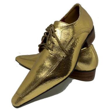 Imagem de Sapato Masculino Italiano Em Couro Gold Star Ouro Craquelado Ref: D325