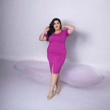 Imagem de Vestido Mídi Plus Size Com Manga e Bolso - luh may, Fúcsia, GG