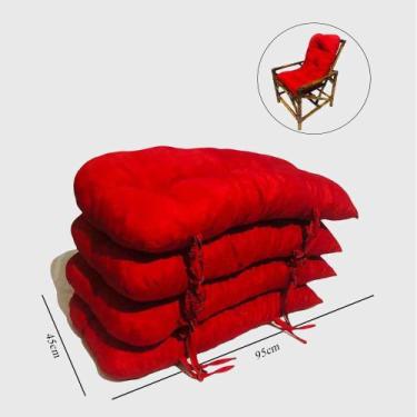 Imagem de Kit 4 Almofadas Para Cadeiras de Bambu e Vime Vermelho - Compree