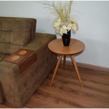 Imagem de Mesa Lateral Tampo Laqueado Para Sala Tampo 50 cm Tripé Pés Palito - l
