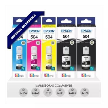 Imagem de Kit 5 Tintas T504 EPS 504 EcoTank L4150  L4160  L4260   L6161   L6171   L6191  L6270  L14150