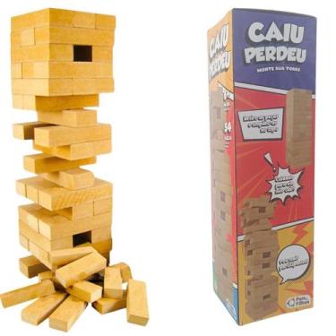 Imagem de Caiu Perdeu Madeira Jogo Torres 54 Peças Madeira Pais e Filhos 7460