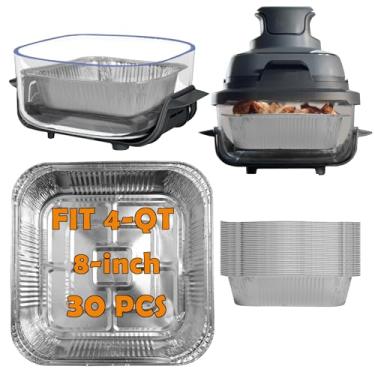 Imagem de 30 peças de forros de alumínio descartáveis para fritadeira de ar de vidro 4 em 1 Ninja Crispi FN101, compatível com recipiente de 4 litros e 6 xícaras (30 peças, 4 QT)
