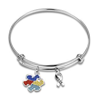 Imagem de Colar de peça de quebra-cabeça Chooro com pingente de fita de esperança, joia de conscientização para o autismo mãe/autismo professora/garota autista