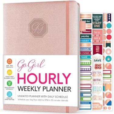 Imagem de GoGirl Agenda semanal – Planejador de trabalho e vida a hora com horários – Organizador de agenda vertical para produtividade diária, A5 (ouro rosa)
