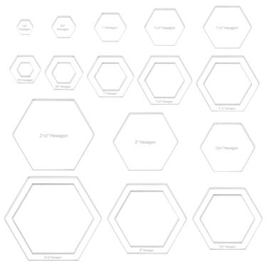 Imagem de BENECREAT Modelo hexagonal de 16 tamanhos, régua de máquina de costura intrincada de acrílico, modelo de roteador de placa de pressão transparente para artesanato de corte de retalhos manuais, 6 mm de