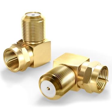 Imagem de BlueRigger Conector de cabo coaxial de 90 graus (pacote com 2, adaptador coaxial RG6 90D, conectores coaxiais tipo F de ângulo reto, adaptadores macho para fêmea) - Compatível com HDTV, antena, modem,