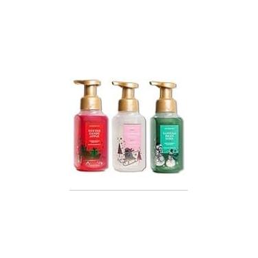 Imagem de Bath & Body Works Holiday Trio Conjunto de 3 sabonetes espumantes suaves para as mãos – Maçã doce de inverno, baunilha Noel e torrada de champanhe (o design da garrafa pode variar)