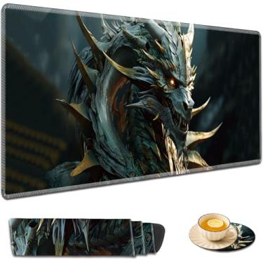 Imagem de Mouse pad grande, mousepad estendido para jogos de 80 x 30 cm, base de borracha antiderrapante e costurada na borda dobrável, tapete de mouse XXL, tapete de escrita para escritório e casa, dragão