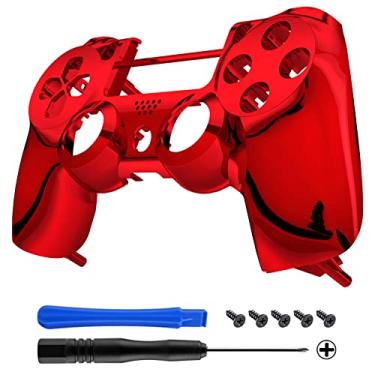 Imagem de eXtremeRate – Placas frontais cromadas para PlayStation 4 PS4 Pro Slim Controller (CUH-ZCT2 JDM-040 JDM-050 JDM-055), Chrome Red