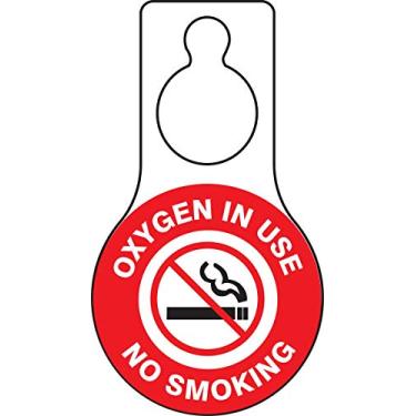 Imagem de Accuform TAD631 Etiquetas de gancho de porta em forma de plástico, lendário "Oxygen in USE NO Smoking" com gráfico, 23 cm de comprimento x 12,7 cm de largura x 0 cm de espessura, vermelho/preto sobre branco (pacote com 10)