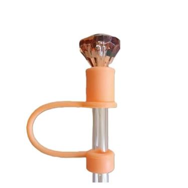 Imagem de Cobertura de palha de silicone brilhante diamante para Stanley 30 e 1,134 g, tampa de palha à prova de respingos, capa de canudo reutilizável, capas de ponta de canudo de 10 mm para Stanley (laranja)