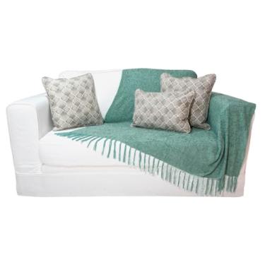 Imagem de Manta Xale de Chenille com Franja 1,20m x x 1,80m Macia e Aveludada Conforto Sala de Estar Cor:Verde Tiffany