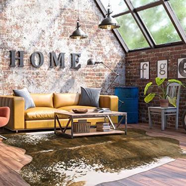 Imagem de BENRON Tapete de couro de vaca extra grande 2,4 x 2,9 m tapete de área para sala de estar tapete de pele de vaca falsa antiderrapante tapete de animal à prova de derrapagem tapete de quarto tapete de quarto ocidental decoração de quarto tapete fino de couro de vaca, verde oliva, 8 x 10 (aprox.)