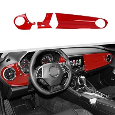 Imagem de Jimen Compatível com Chevrolet Camaro 2016-2022, 3 peças de painel de painel de painel central (vermelho)