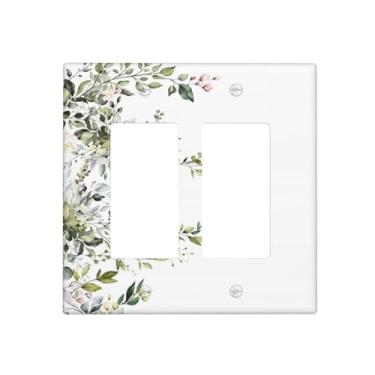 Imagem de Yamxbfa Eucalipto verde sálvia folhas de flores aquarela planta boho floral duplo balancim decora capas para interruptor de luz 2 gangues decorativo placa de parede Gfci placa elétrica plugue placa de