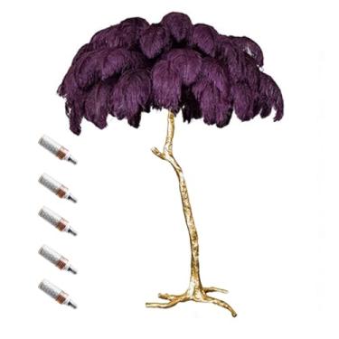 Imagem de Luminária de chão, luminária de chão de penas, lâmpada de pé padrão regulável com lâmpada de resina dourada corpo de trabalho interno iluminação de leitura lâmpadas de chão para presentes