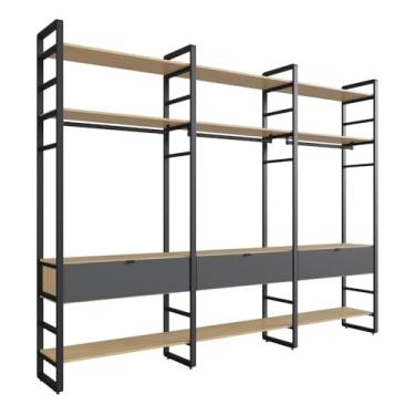 Imagem de Closet Aberto com 3 Gavetas e 9 Prateleiras Herval Valence, Cedro/grafite