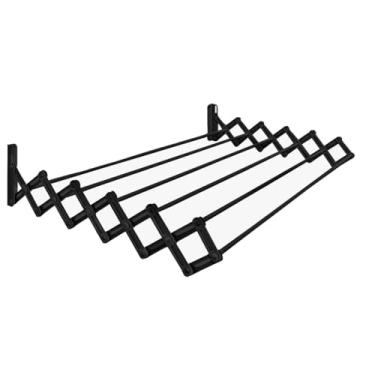 Imagem de Varal Sanfonado Parede Retrátil 80 cm Aço Preto Reforçado Secalux