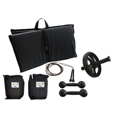 Imagem de Kit Tornozeleira 6KG Preto + Halteres 6KG Preto + Colchonete Preto + R