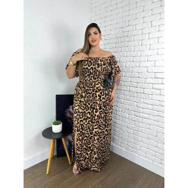 Imagem de Vestido Longo Feminino Plus Size Com Fenda Modelo Ciganhinha Ombro A O