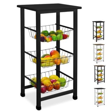 Imagem de Utility Pet & Lar, Fruteira de Chão Aramada Cozinha Metal Madeira Moderna Mesa Cor:Preto/Preto