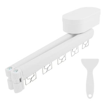 Imagem de Cabide de Roupas de Parede, Rack de Secagem de Lavanderia Retrátil, Rack de Secagem de Roupas de Liga de Alumínio Forte Com 5 Furos à Prova de 5 Clipes 2 Dobras (Branco)