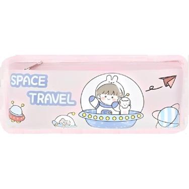 Imagem de Estojo Multifuncional 20x8.5cm - Cor Rosa - Porta Lápis Caneta 2 Compartimentos