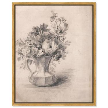 Imagem de Art Remedy Flowers in a Pitcher Canvas Vintage Botanicals, moldura dourada, 61 cm x 76 cm