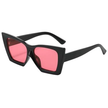 Imagem de Óculos de sol estilo olho de gato de armação grande, elegantes e individuais, óculos de sol simples, óculos de sol unissex de nicho hip-hop para mulheres, preto e vermelho, tamanho único