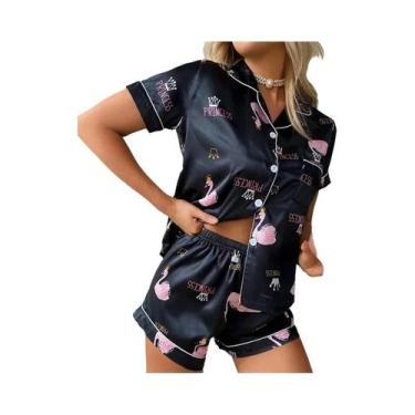 Imagem de Conjunto de Pijama Feminino Floral - Manga Curta, Botões e Cintura Elá