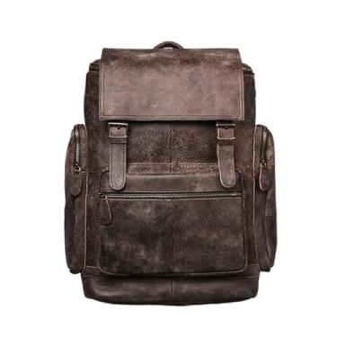 Imagem de Mochila de couro genuíno vintage para homens mochila de couro de vaca bolsa de viagem para laptop de grande capacidade(Coffee)