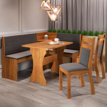 Imagem de Canto Alemão Royale com 2 Cadeiras Mel/Veludo Grafite - Viero Móveis -