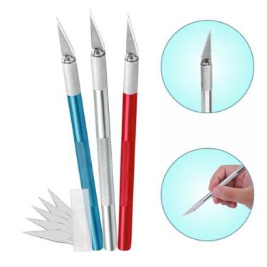 Imagem de Estilete Precisão Bisturi Scrapbook Artesanato 6 Lamina Rosa - Levolpe