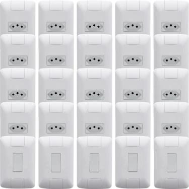 Imagem de Kit 20 Tomada 10 A + 05 Interruptor Simples Tramontina Aria, Branco