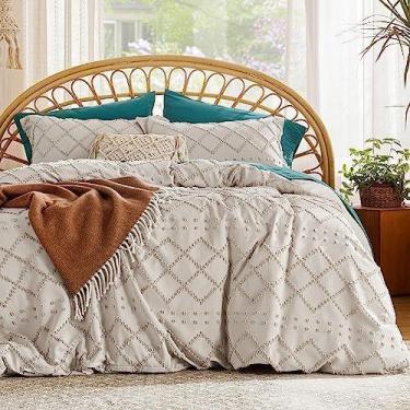 Imagem de Capa de edredon Bedsure Boho em tamanho real bege com bordado