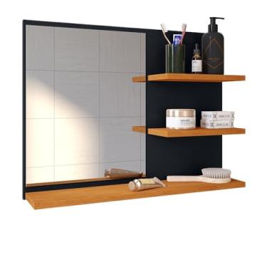 Imagem de Espelheira Para Banheiro Pequena Com Prateleiras MóVel Espelhado Para Banheiro Com Prateleira Organizadoras(Preto e Cinamomo - Espelheira)