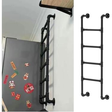 Imagem de Escada de saída de poço de janela de porão, escada de beliche de ferro forjado montada na parede, escadas de metal para escadas de escalada de sótão para cama alta fora do deck RV apartamentos, cargas