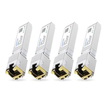 Imagem de QSFPTEK 4Pacote 10GBASE-T SFP+ A RJ45 Módulo De Cobre Transceptor Mini-Gbic A Cisco SFP-10G-Ts Ubiquiti Uf-RJ45-10G Netgear Mikrotik D-Link Supermicro, Linksys, Cat6A/Cat7 Até 100 Pés 30 M
