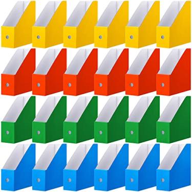 Imagem de Thenshop 24 peças de porta-arquivos de revistas de papelão, caixa de livro com adesivo de etiqueta, organizador de papel, pasta de armazenamento para prateleiras de mesa, escola, sala de aula